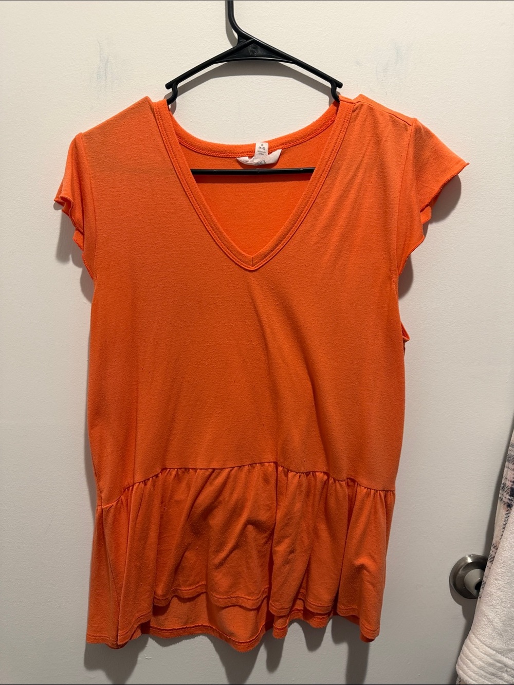 Women’s V-Neck Flutter Sleeve Peplum Top - Orange